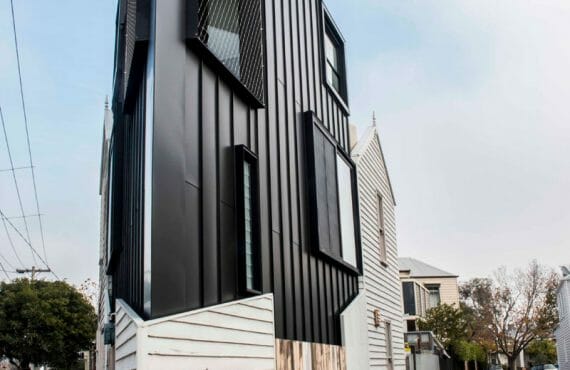 Standing Seam cladding in Elval Black Aluminium at Acute House, Melbourne