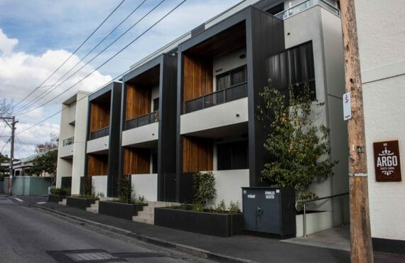 Interlocking cladding in COLORBOND® Monument® at Argo Apartments, Melbourne