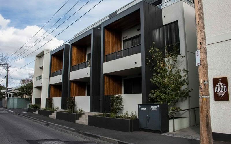 Interlocking cladding in COLORBOND® Monument® at Argo Apartments, Melbourne