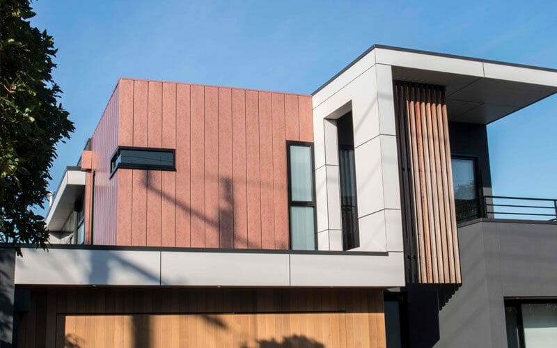 Interlocking cladding in Vestis Aluminium, Copper at Charman Road House, Melbourne
