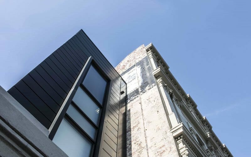 Interlocking cladding in COLORBOND® Monument® at The Railway Hotel, Melbourne