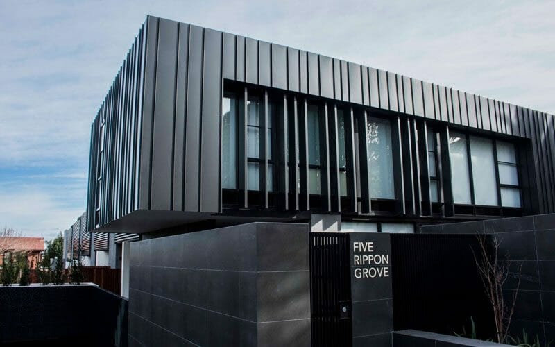 Standing Seam cladding in Black Aluminium at Rippon Grove Apartments, Melbourne