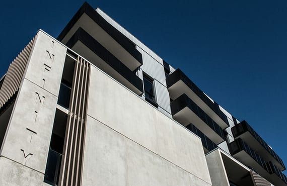 Nailstrip cladding in COLORBOND® Citi Metallic at Infinity Apartments, Melbourne