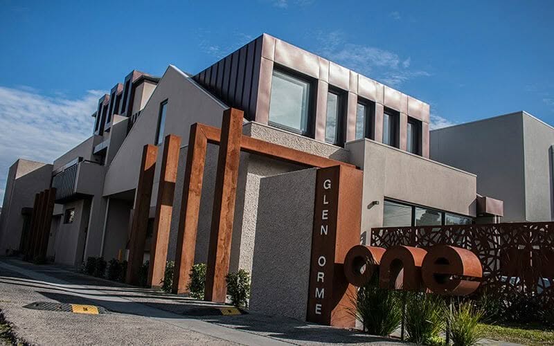 Standing Seam and Flatlock cladding in Antique Copper Aluminium at Glen Orme Townhouses, Melbourne