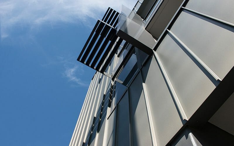 Standing Seam cladding in Gun Metal Grey aluminium from Craft Metals at Albert Street Apartments, Melbourne
